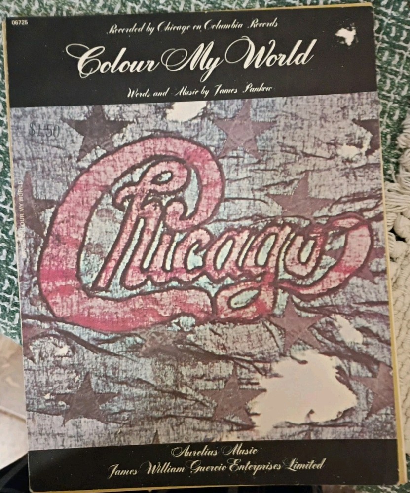 1970 Sheet Music: Chicago « Colour My World » 70s Horn Rock Band, VG/EX