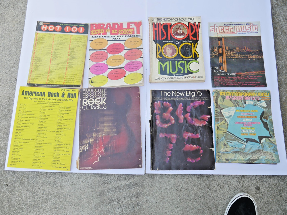 8 Rock Songbooks Hot 101, Bradley Organ, History of Rock, Progressive Rock, etc
