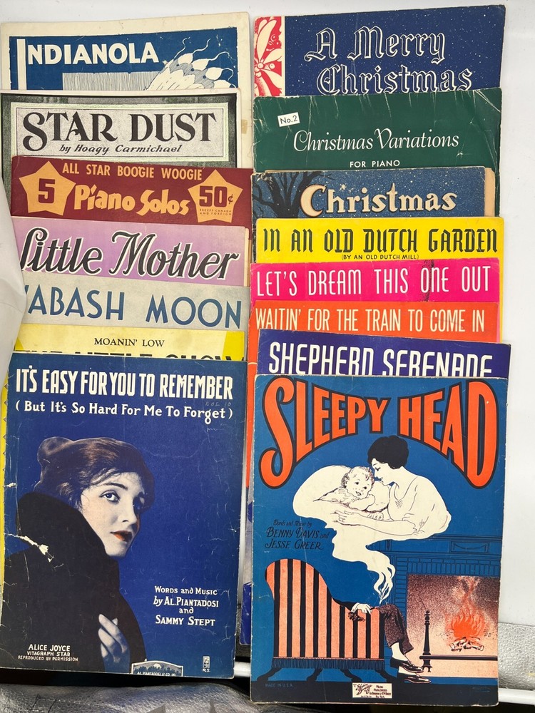 VTG 1910s-1950s Colorful Sheet Music Lot Piano Christmas Indianola 15 PC