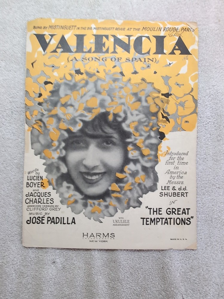 Valenica 1925 Sheet Music Jose Padilla Lucien Boyer Song of Spain