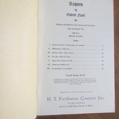 REQUIEM by Gabriel Faure VOCAL SCORE FitzSimons SC