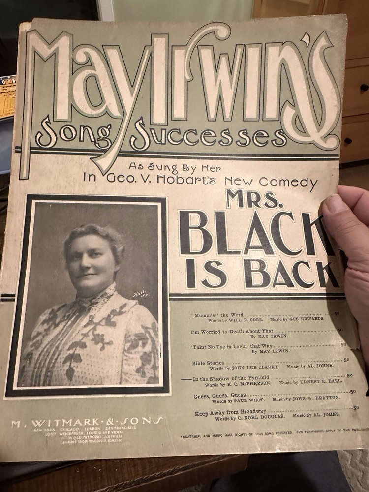 BB 1904 Revue Sheet Music MRS. BLACK IS BACK ‘Shadow Of The Pyramid’