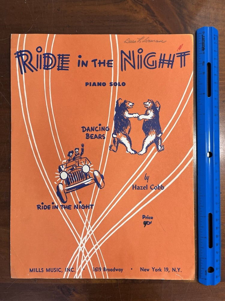 Ride In The Night Piano Solo By Hazel Cobb VTG Sheet Music 1957
