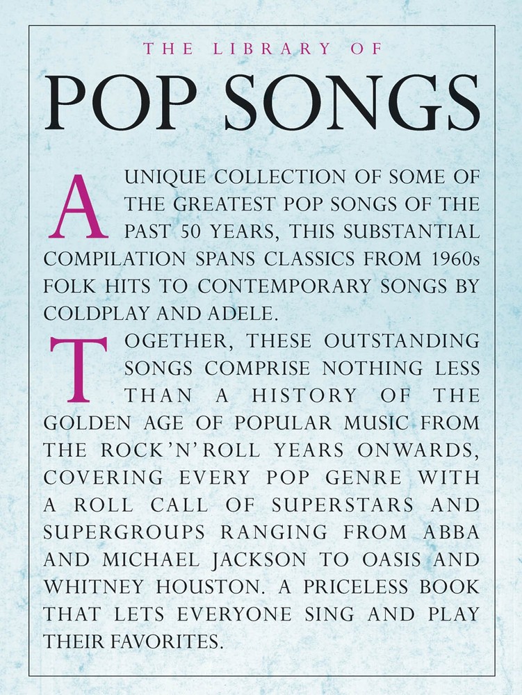 The Library of Pop Songs for Piano Vocal Sheet Music Chords Lyrics 62 Tunes Book