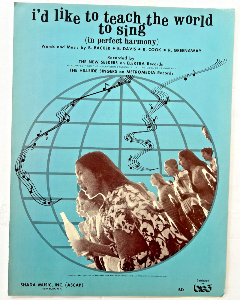 Vintage Sheet Music I&rsquo;d Like To Teach The World To Sing (in perfect Harmony)