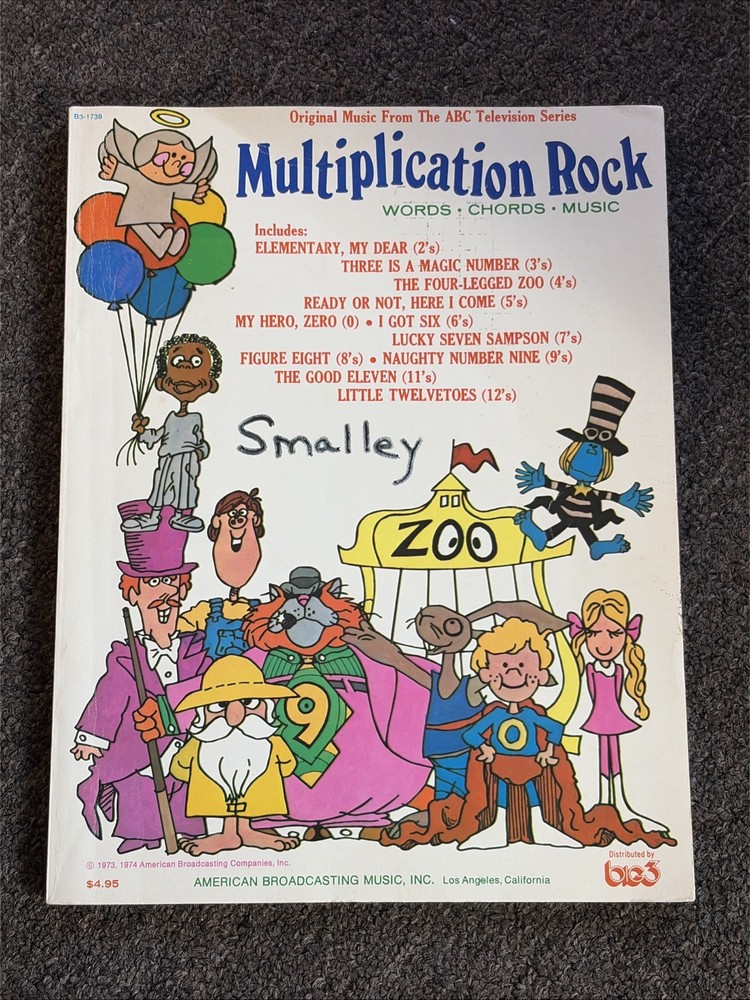 Vintage Multiplication Rock Words Chords Music Book School House Rock ABC 1974