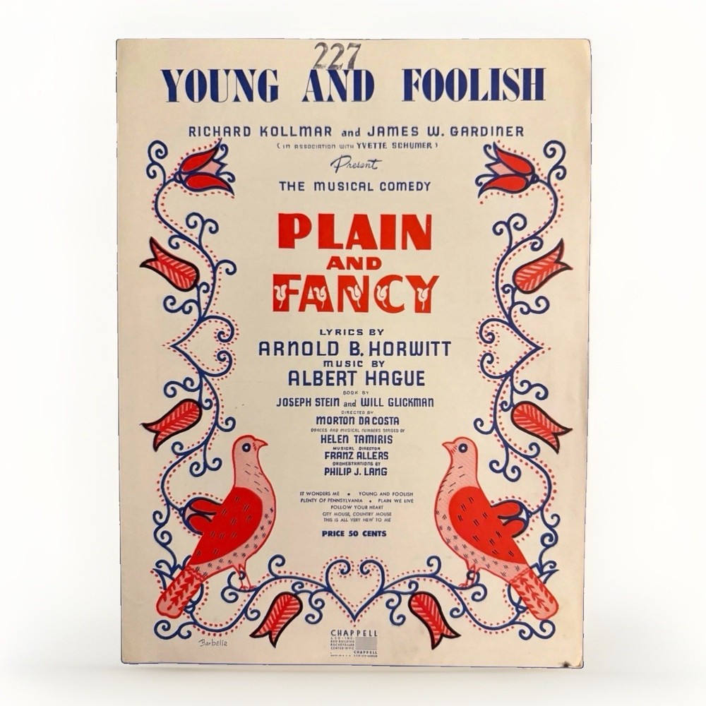 Young and Foolish Sheet Music 1954 Plain and Fancy Barbelle Cover Art Broadway