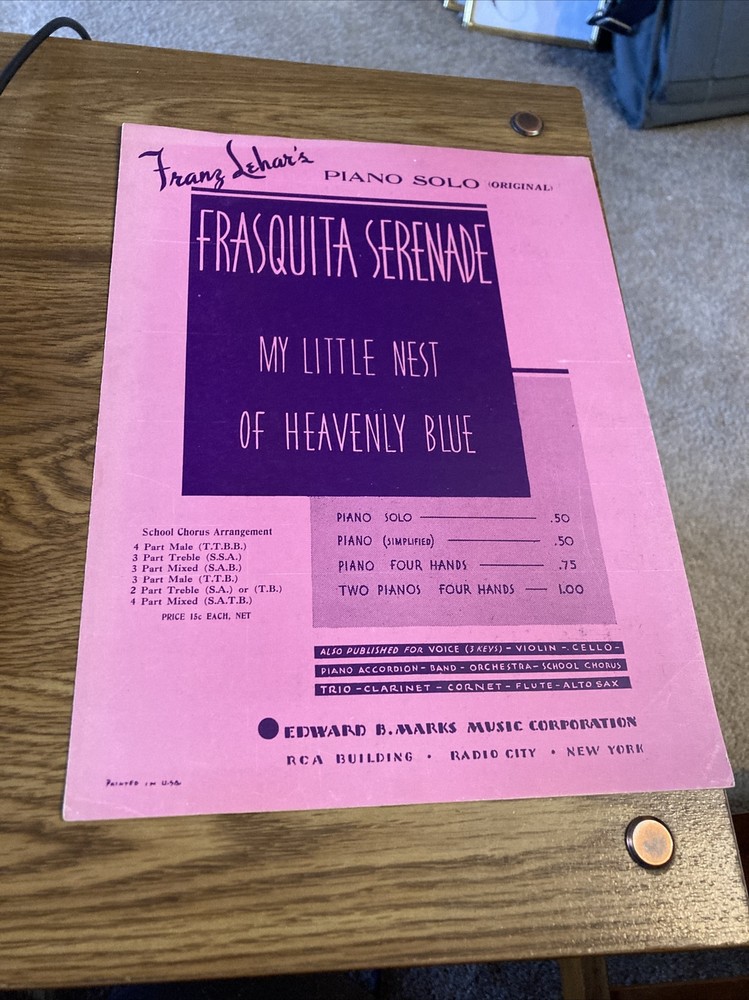 Vintage Sheet Music Frasquita Serenade, Franz Lehar , Piano Solo 1936