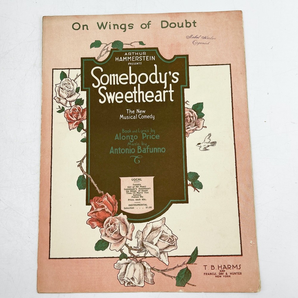 1919 On Wings of Doubt Vintage Sheet Music SOMEBODY&rsquo;S SWEETHEART Bafunno, Price