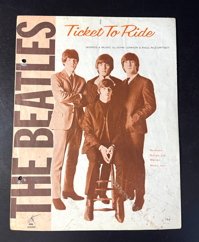 Vintage Sheet Music TICKET TO RIDE by THE BEATLES Northern Songs 1965-3621
