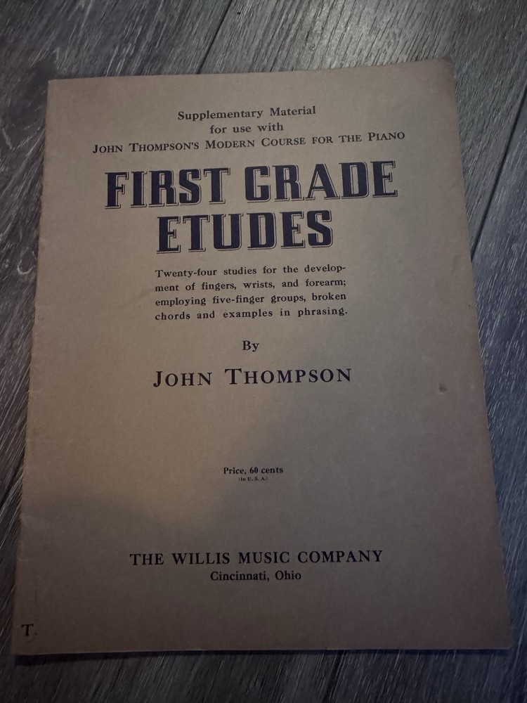 Vintage John Thompson First Grade Etudes Piano Music Book 1939 Willis Music