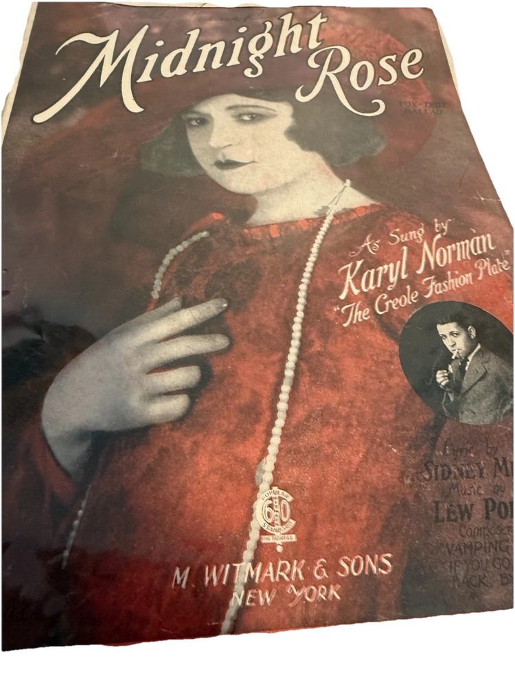 Vintage 1920s Sheet Music – “Midnight Rose” by Karyl Norman | Fox-Trot Ballad |