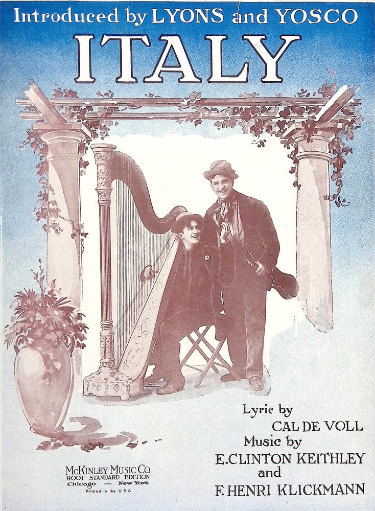Italy Sheet Music George Lyons Bob Yosco Clinton Keithley Henri Klickmann 1921