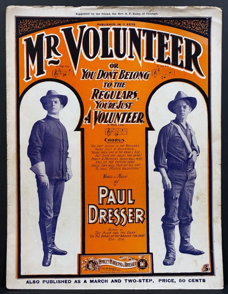 1901 « MR. VOLUNTEER » MILITARY SHEET MUSIC LARGE FORMAT – PHOTO COVER