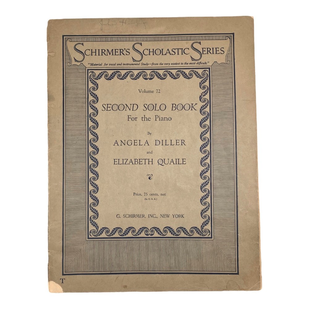 1919 Schirmer’s Scholastic Second Solo Book for Piano – Vintage Sheet Music