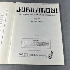 Jubilation A Rock Opera Musical Lani Smith 1971 Paperback Songbook