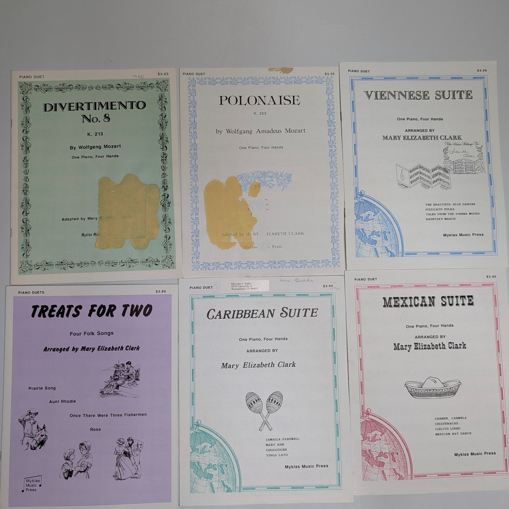 x6 LOT Piano Duet Myklas Sheet Music Mozart Clark Caribbean Viennese Mexican F5