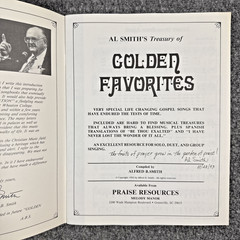 SIGNED Al Smith Treasury of Golden Favorites Gospel Songbook Singspiration
