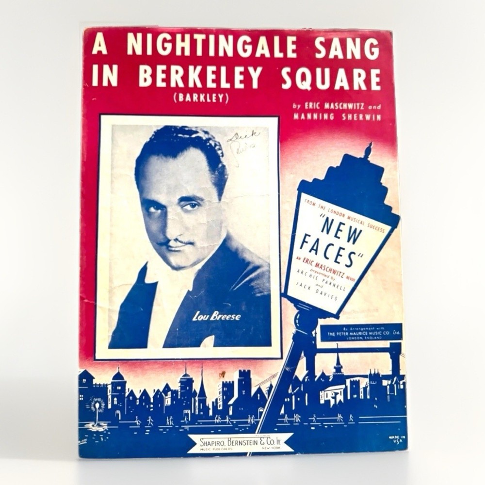 A Nightingale Sang in Berkeley Square Sheet Music 1939 Lou Breese VTG London VTG