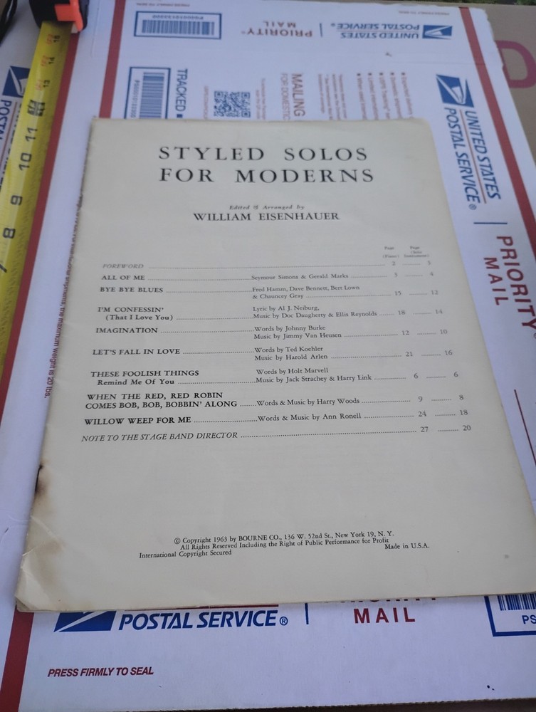Styled Solos for Moderns Bass Clef Instruments William Eisenhower 1963 Pre-Owned