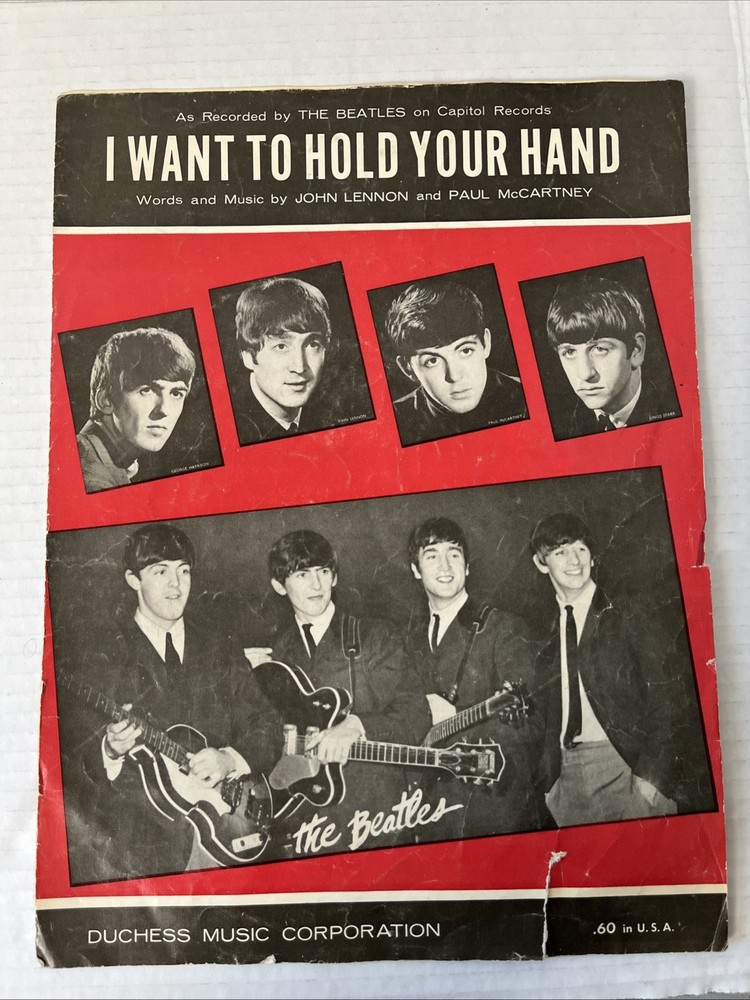 Vintage 1963 I Want To Hold Your Hand BEATLES SHEET MUSIC Duchess Guitar Piano