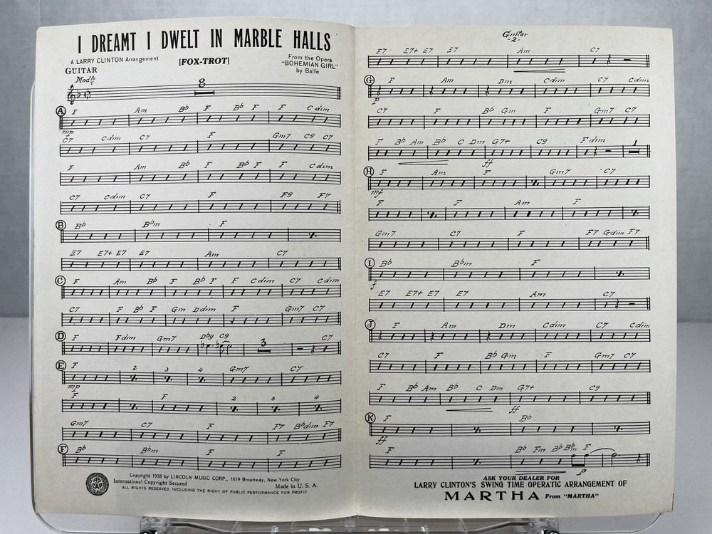 I Dreamt I Dwelt In Marble Halls Sheet Music Fox-Trot Balfe Guitar Larry Clinton