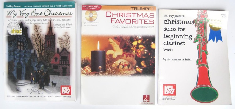 3 Christmas Song Books Trumpet Clarinet Soprano Tenor Sax Mel Bay Hal Leonard