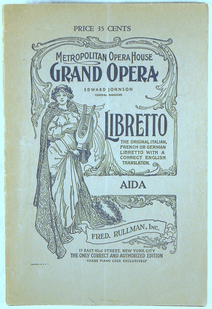VINTAGE Fred Rullman AIDA Libretto VERDI 32 Pages METROPOLITAN OPERA HOUSE