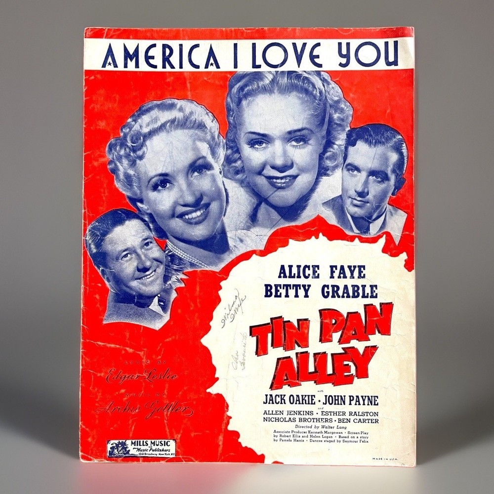 America I Love You Sheet Music Tin Pan Alley Alice Faye Betty Grable Guitar 1940