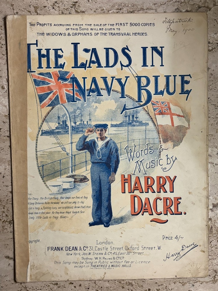 THE LADS IN NAVY BLUE Harry Dacre Antique London Sheet Music 1899
