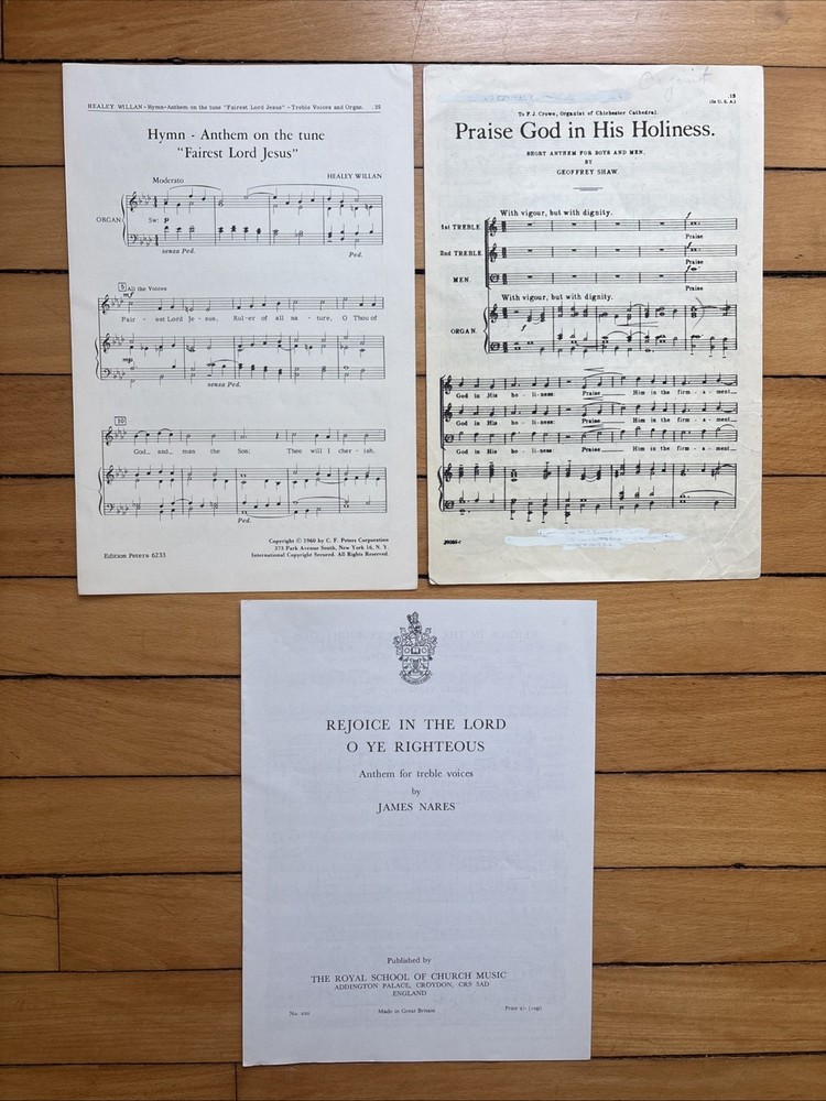 English Cathedral Anthems- Treble Voices & Boys/Men (3 Vintage Scores)