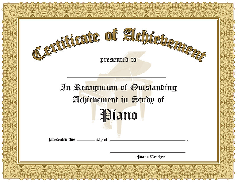 Certificate of Outstanding Achievement in the Study of Piano – Publisher Ships!