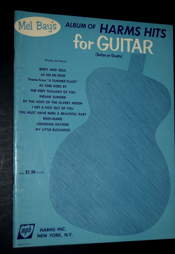 VTG, MEL BAY « HARM HITS for GUITAR » BOOKLET, 32 Pages, HARMS, Pre-Owned (c) 1962
