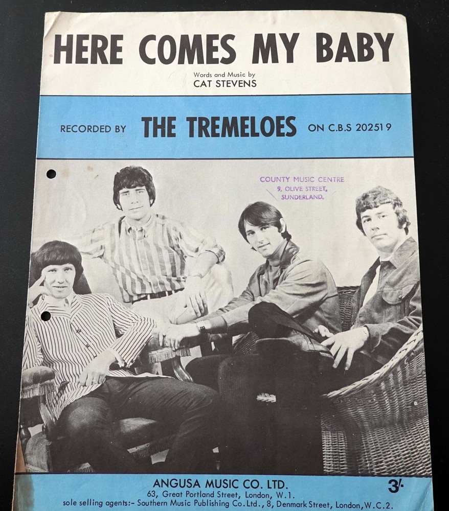 HERE COMES MY BABY Original Sheet Music Recorded by The Tremeloes (1967)