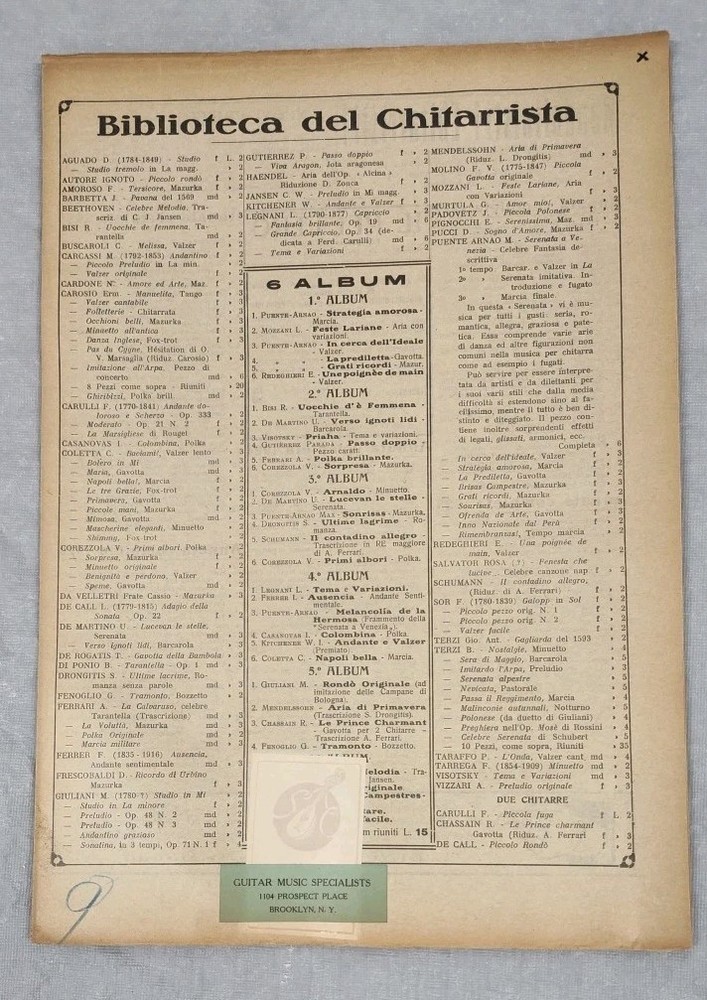 Benvenuto Terzi Guitar Sheet Music Classical Italian Op 20 Preghiera Rare Italy
