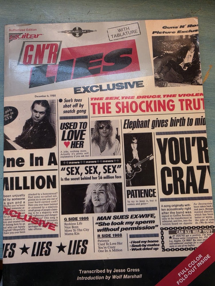 Cherry Lane Music Company GNR Lies Guitar/Voice Tab & Sheet Music Solo Rock