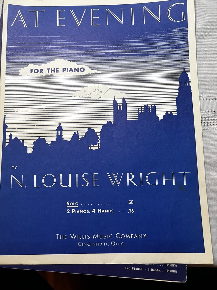 At Evening Sheet Music For The Piano, By N. Louise Wright, 1921
