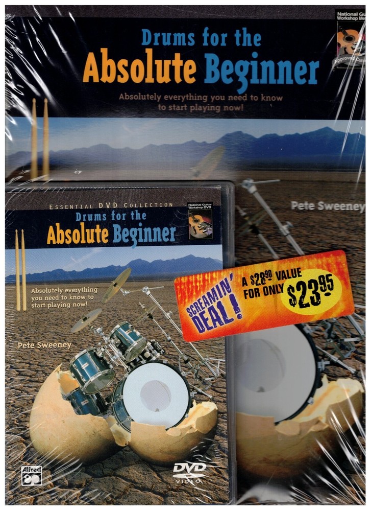 DRUMS FOR THE ABSOLUTE BEGINNER MUSIC BOOK/DVD PACK SEALED BRAND NEW ON SALE