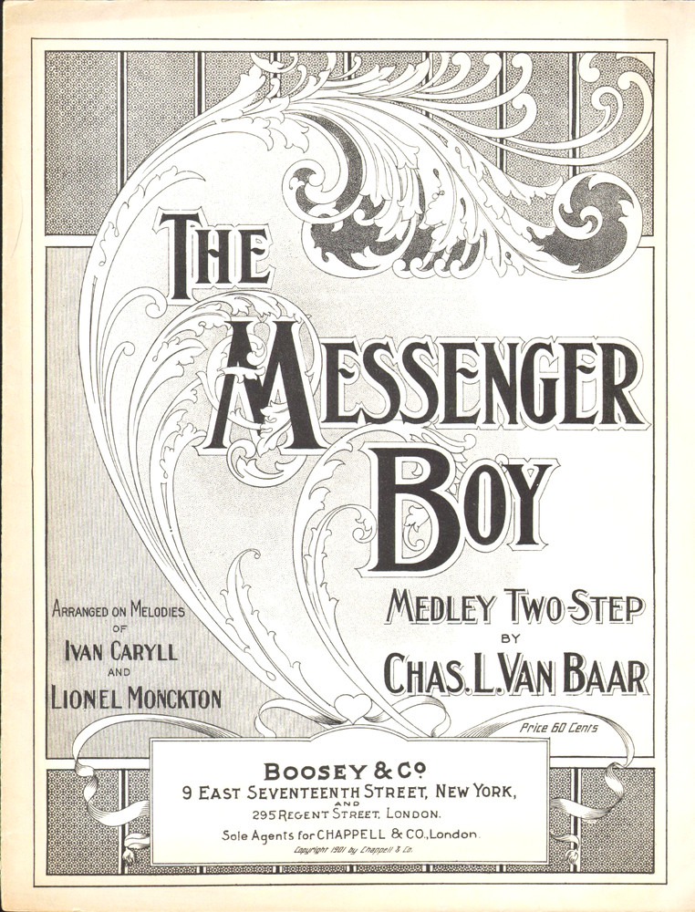 The Messenger Boy 1901 CHAS. L VAN BAAR Medley Two Step Sheet Music! THEATRE!