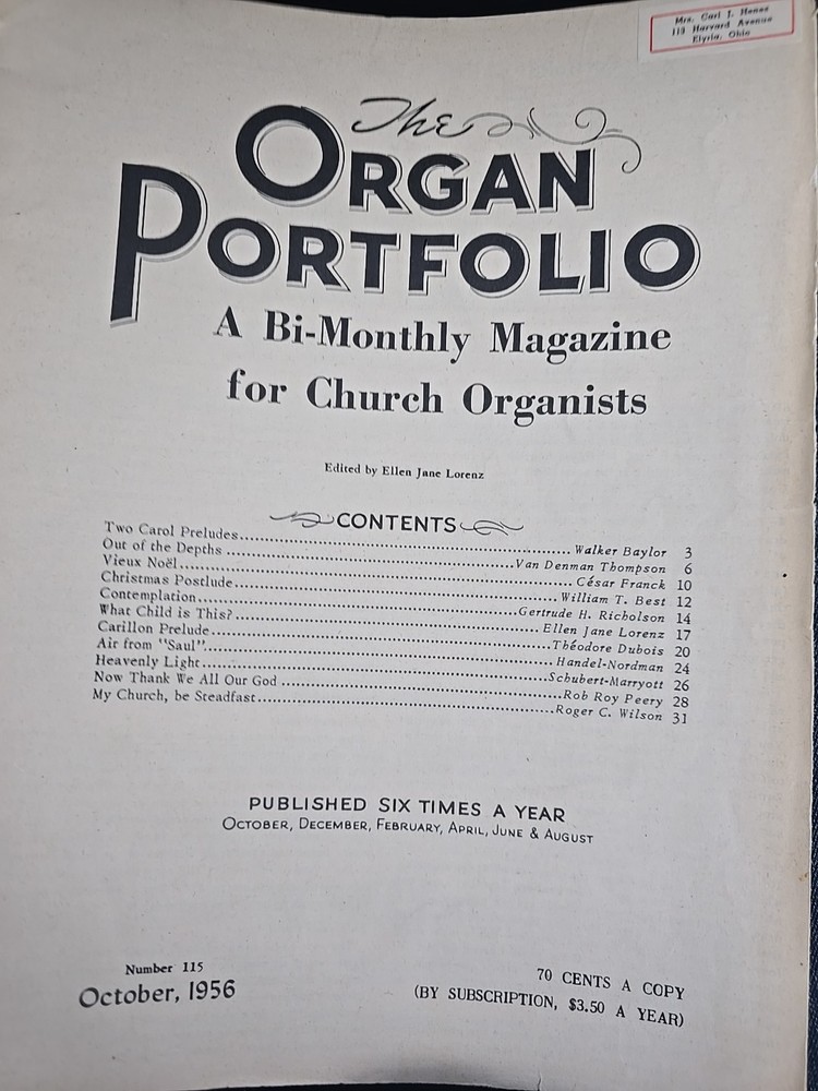The Organ Portfolio, Voluntaries For The Church Organ October 1956 #115 G527