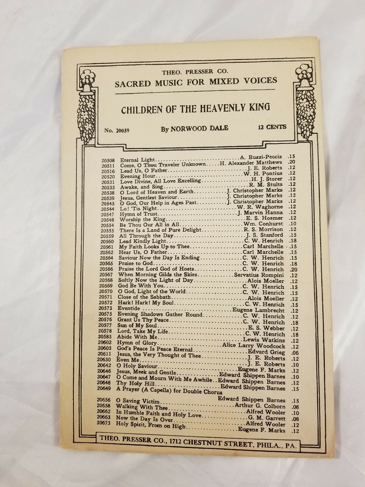CHILDREN OF THE HEAVENLY KING Sheet Music Sacred Religious Songs Vintage 1921
