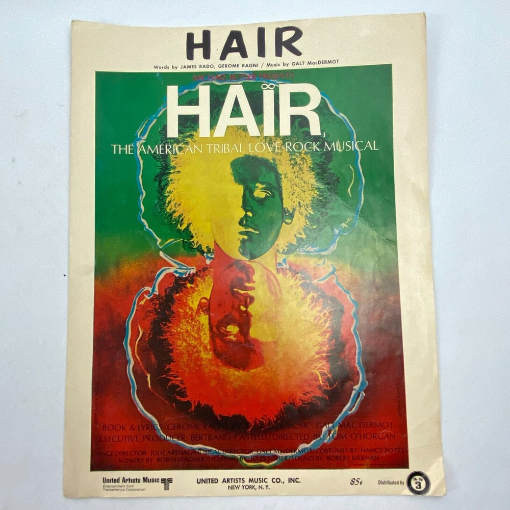1967-68 Hair The American Tribal Love Rock Musical Sheet Music 5 Pages Vintage