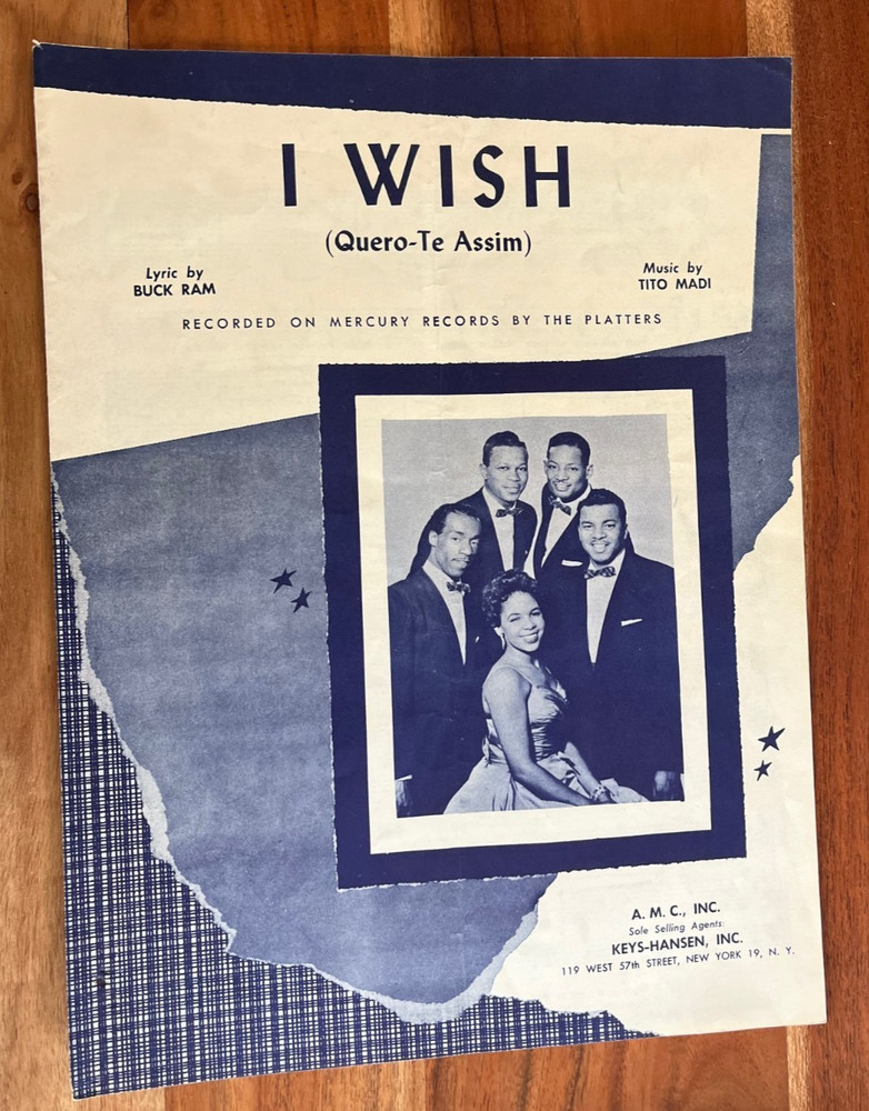 I Wish (Quero-Te Assim) – 1957 Sheet Music Recorded by The Platters –Piano/Vocal