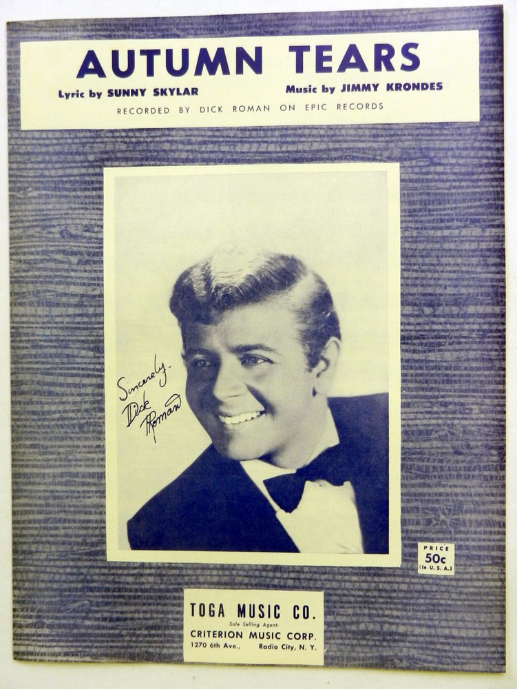 DICK ROMAN Sheet Music AUTUMN TEARS Criterion 50&rsquo;s POP VOCAL Easy LISTENING #602