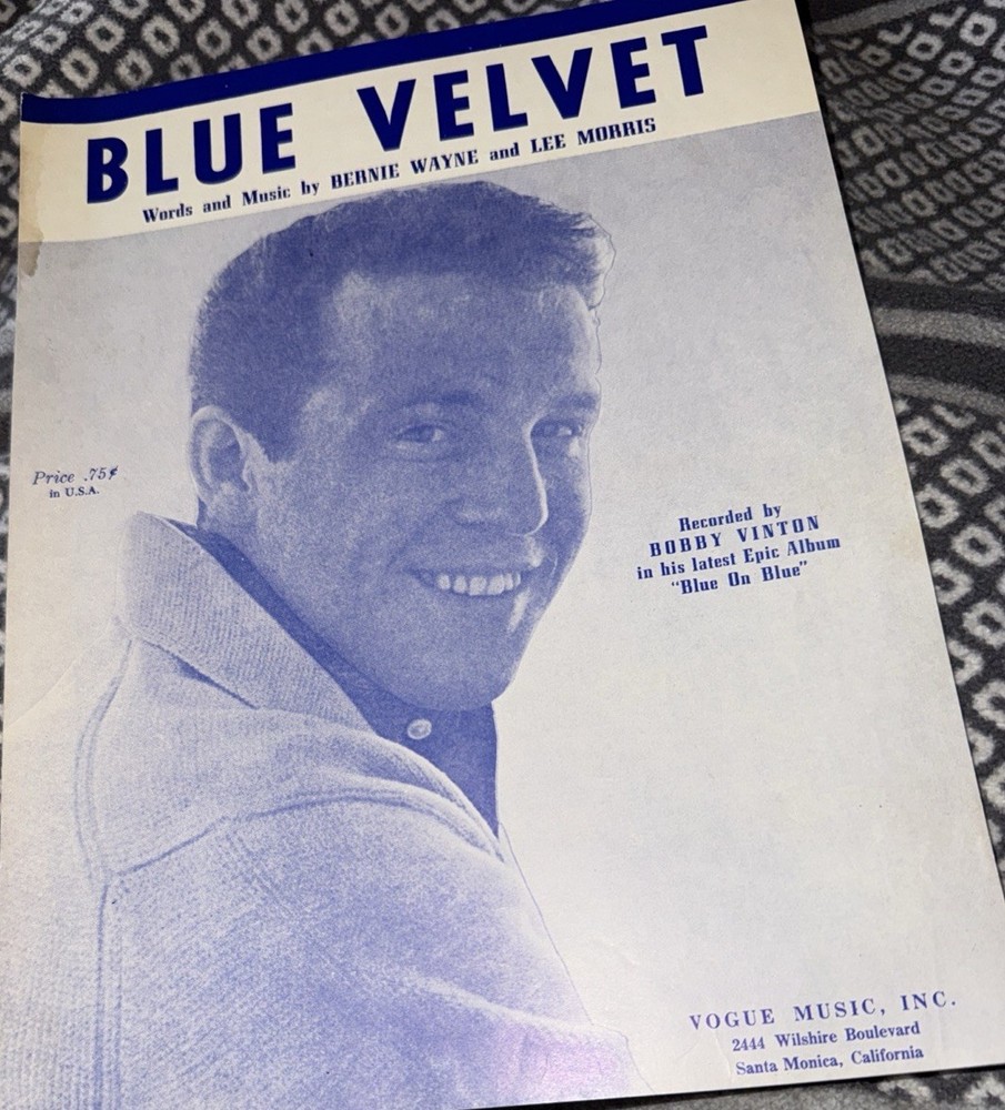 Vtg Sheet Music Blue Velvet Bobby Vinton from Blue on Blue Bernie Wayne 1951 SM1