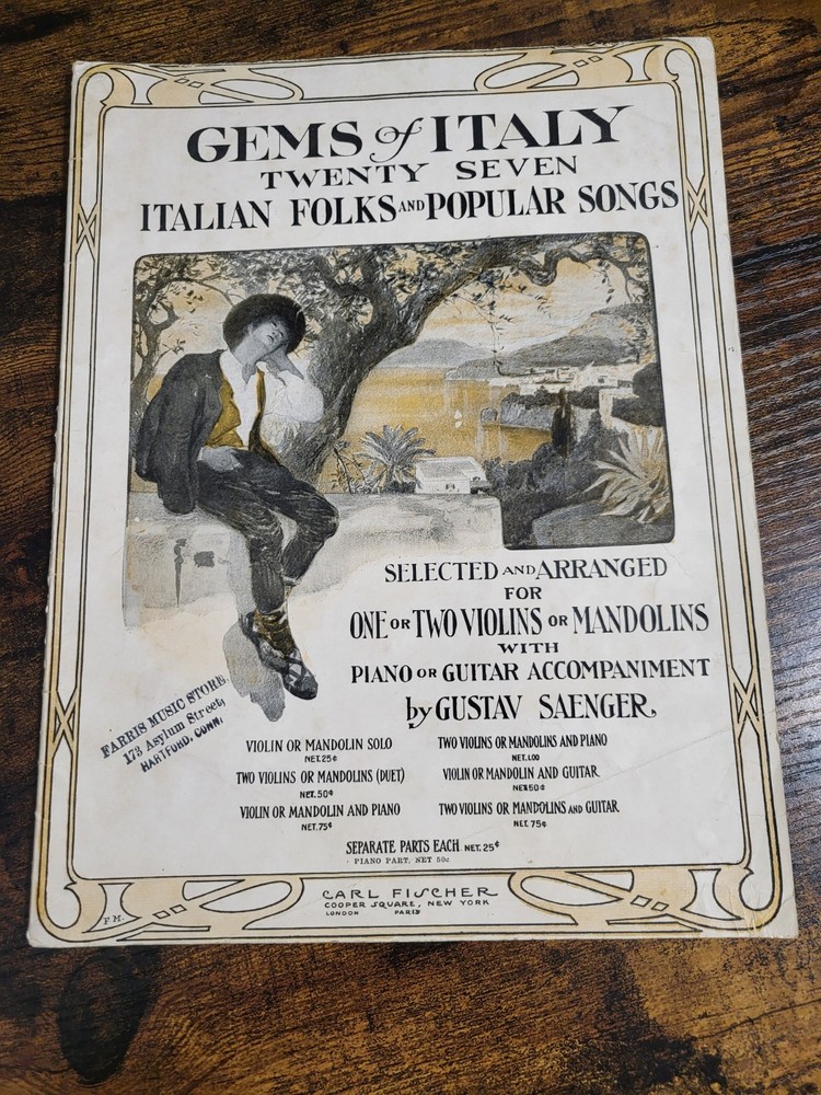 1909 sheet music song book GEMS OF ITALY Italian violin mandolin piano guitar
