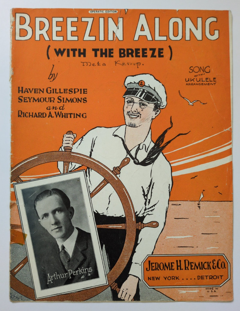 Breezin Along Maritime Sailor Arthur Perkins Ukulele Jazz Age 1926 Sheet Music