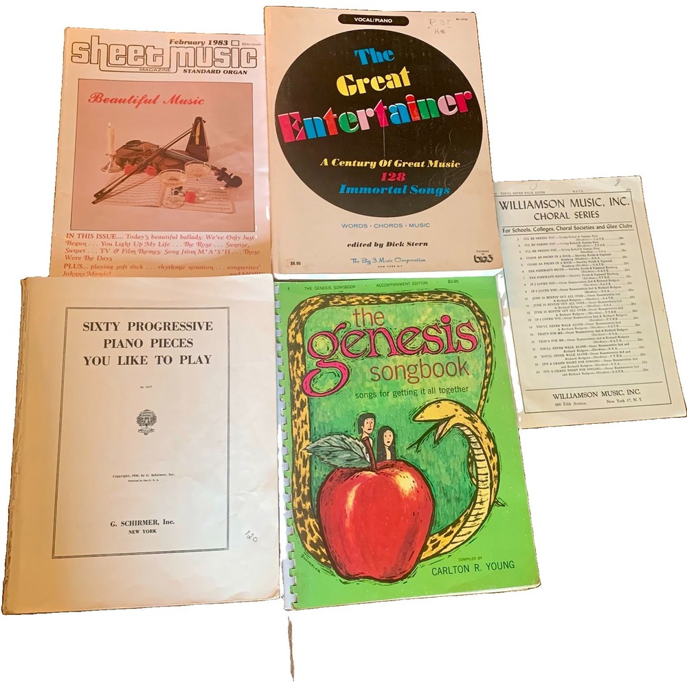 Lot of 5 Vintage Sheet Music The Great Entertainer Genesis Songbook & More