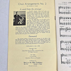 Choir Arrangements No. 2 Back To The Bible Choir Songbook Christian 1958 Vintage