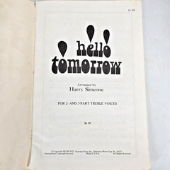 Hello Tomorrow Piano Vocal Treble Voices Songbook Harry Simeone Shawnee Vintage